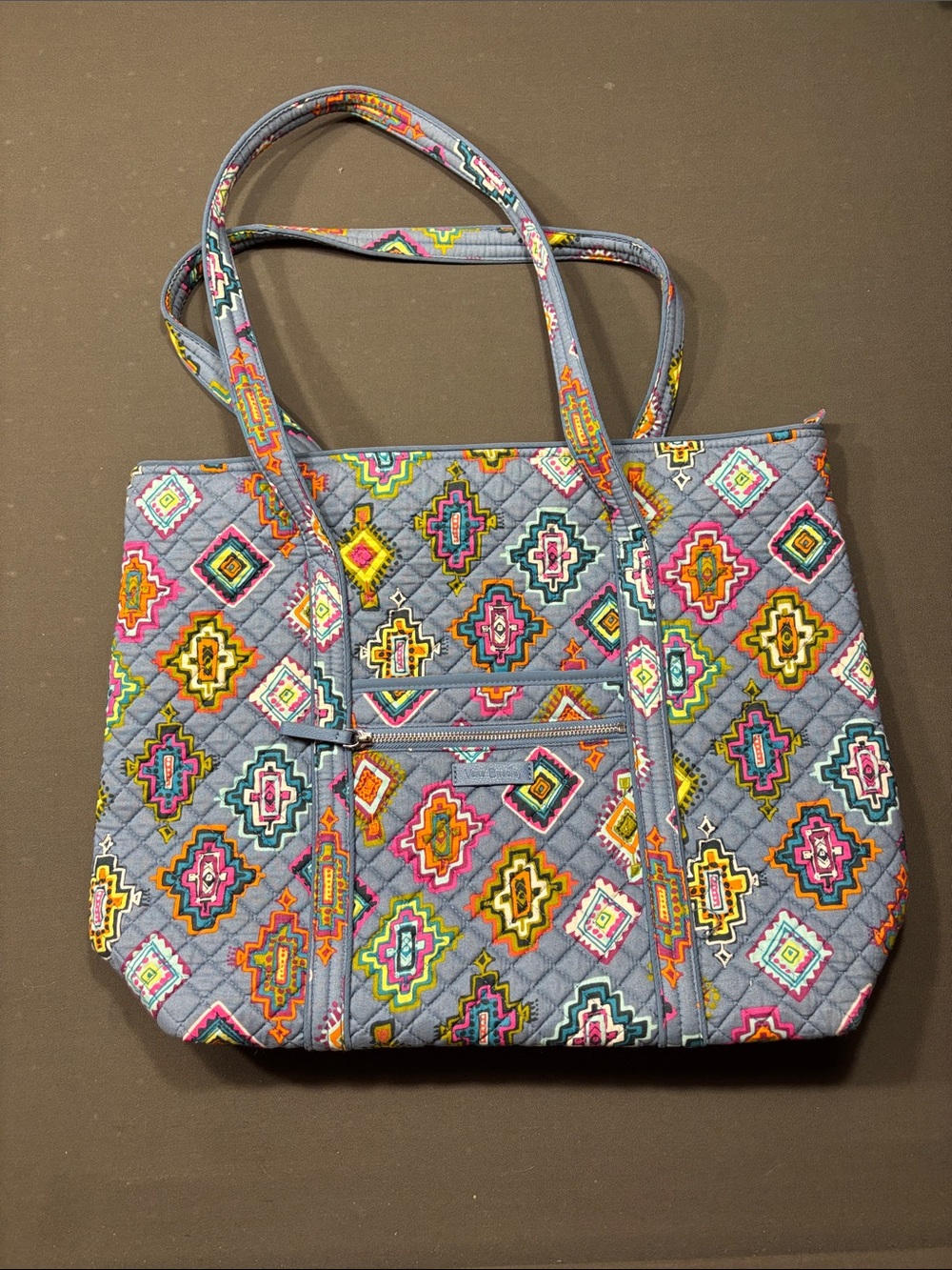 Vera Bradley Quilted Tote in Blue with Multicolor Geometric Print